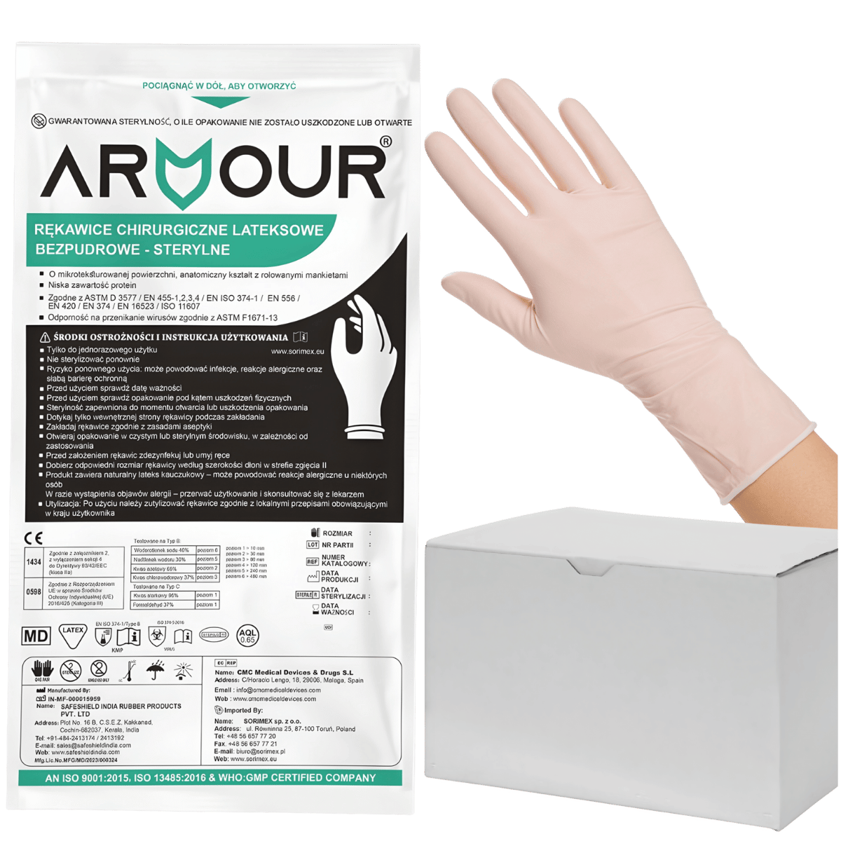 Rekawiczki lateksowe Armour bezpudrowe