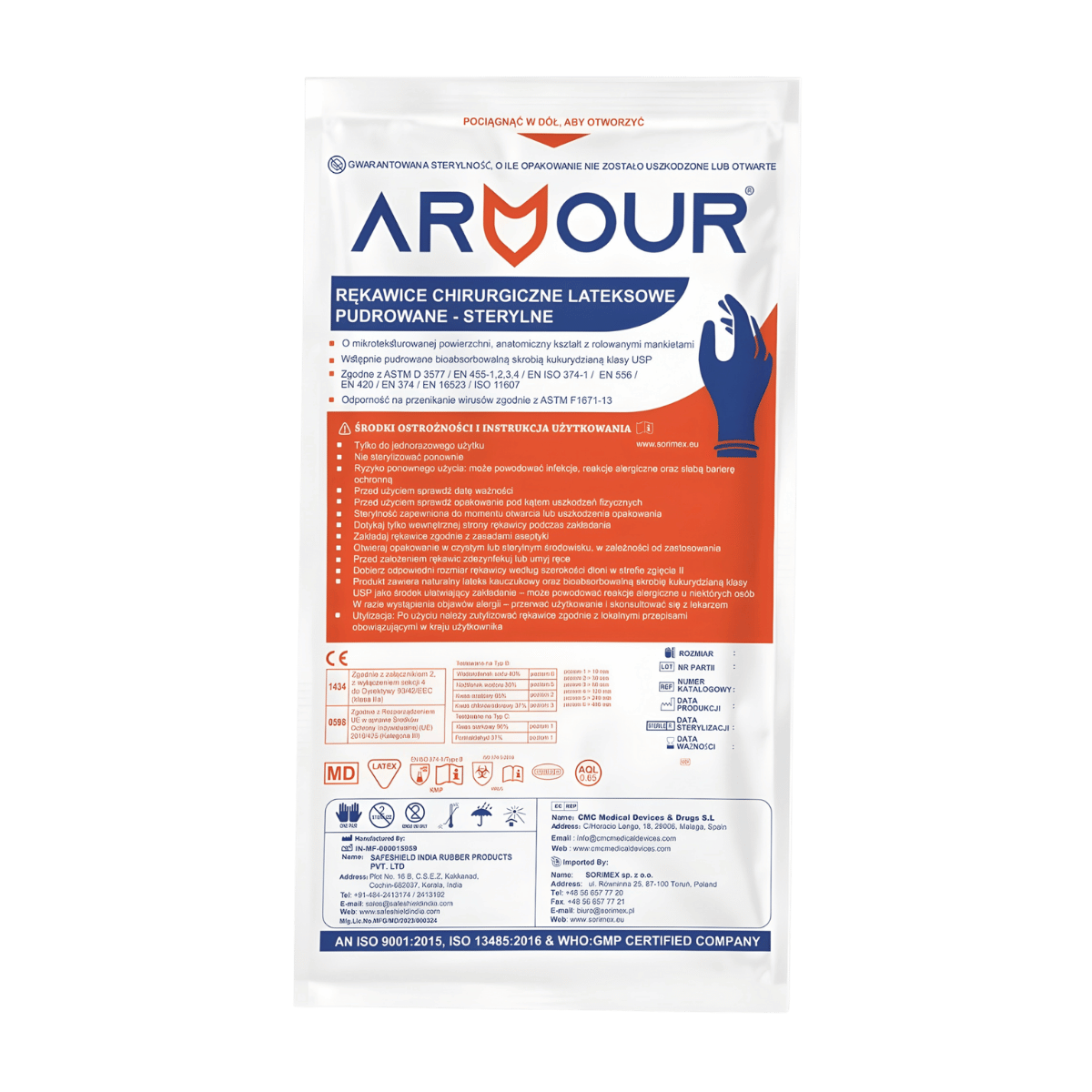 Rekawiczki lateksowe Armour pudrowane