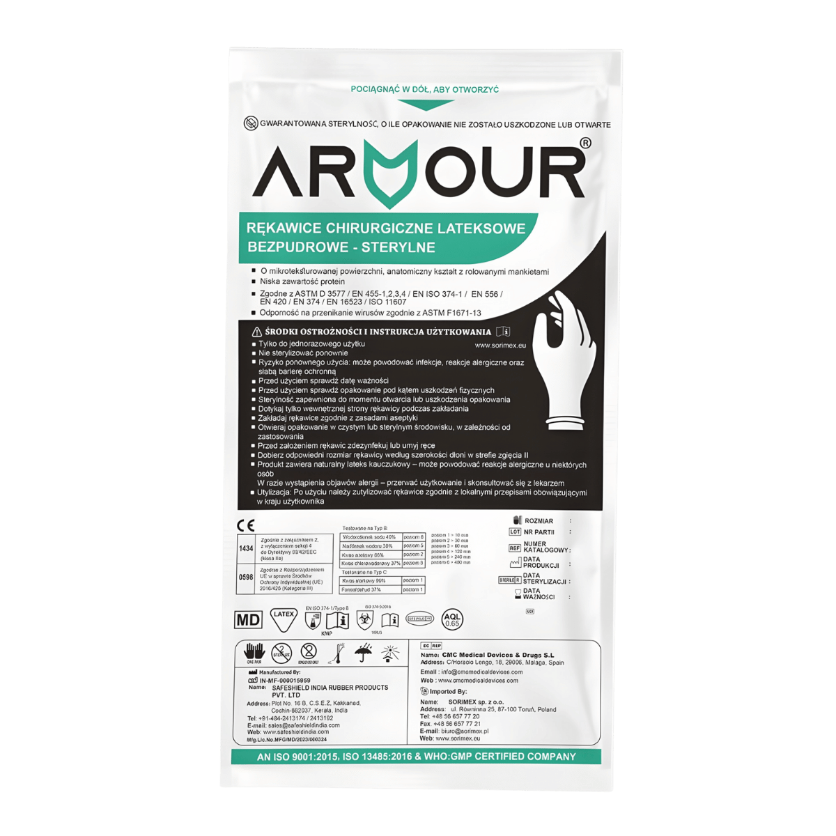 Rekawiczki lateksowe Armour bezpudrowe
