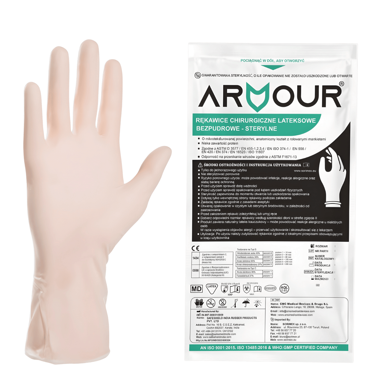 Rekawiczki lateksowe Armour bezpudrowe