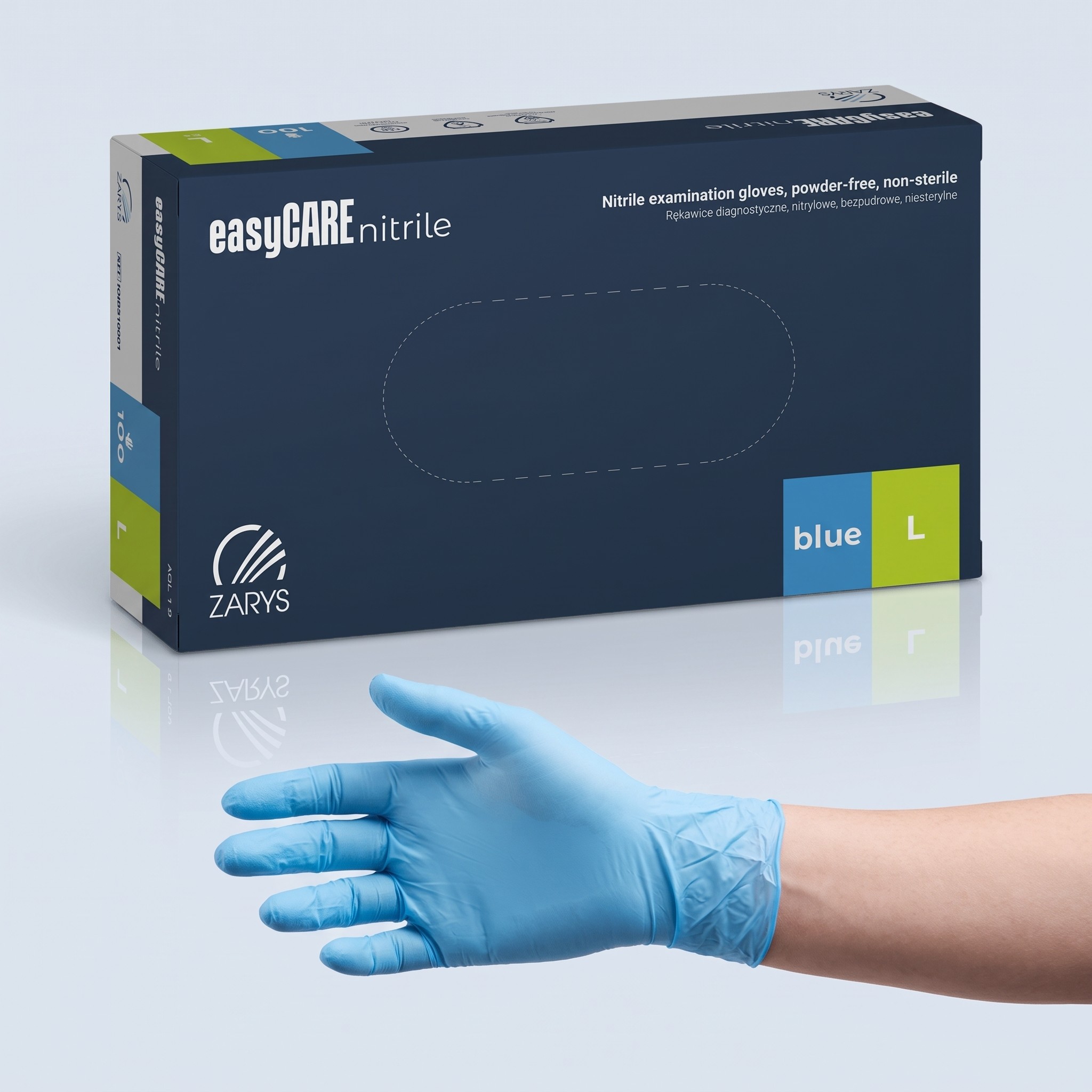 Rękawiczki nitrylowe bezpudrowe NIEBIESKIE 100szt. easyCARE Zarys - L (8-9)